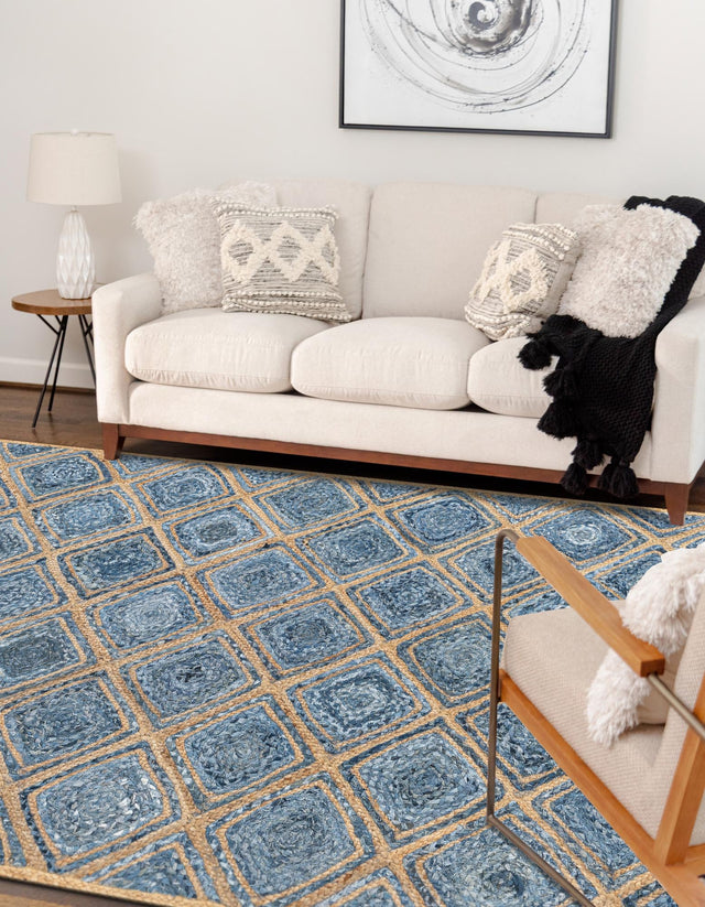 Blue 8' x 10' Braided Jute Rectangle Area Rug 100% Jute Hand Braided Natural Eco-Friendly Boho Style Carpet for Living Rooms Dining Office Space Dorms for Sale at Rug Engine