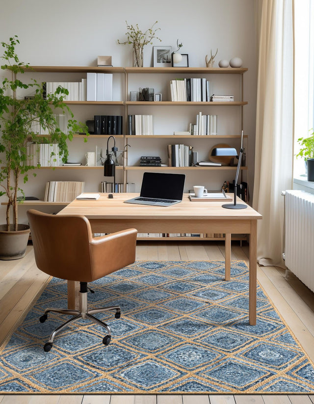 Blue 5' 1 x 8' Braided Jute Rectangle Rug