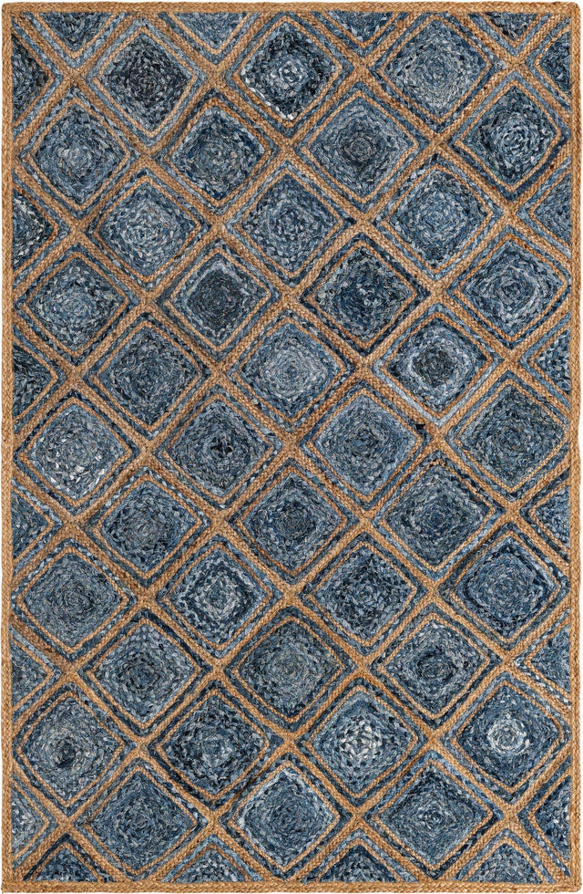 Blue 5' 1 x 8' Braided Jute Rectangle Rug