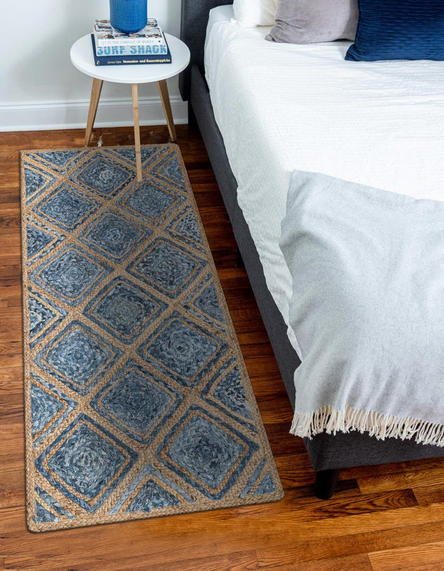 Blue 3' x 6' 1 Braided Jute Runner Rug