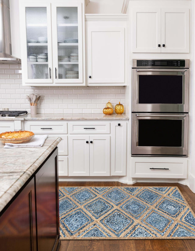 Blue 3' x 6' 1 Braided Jute Runner Rug