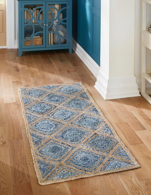 Blue 3' x 6' 1 Braided Jute Runner Rug