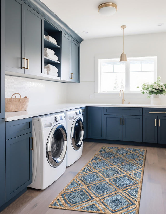 Blue 3' x 6' 1 Braided Jute Runner Rug