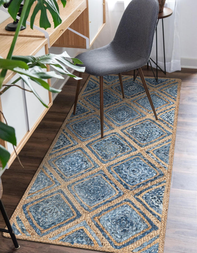 Blue 3' x 6' 1 Braided Jute Runner Rug