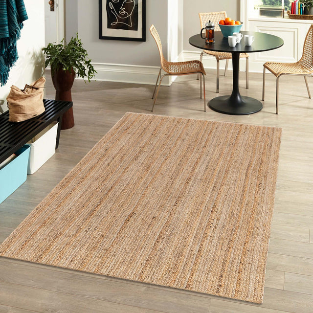 Natural 4' 1 x 6' 1 Braided Jute Rectangle Area Rug 100% Jute Hand Braided Natural Eco-Friendly Boho Style Carpet for Living Rooms Dining Office Space Dorms for Sale at Rug Engine