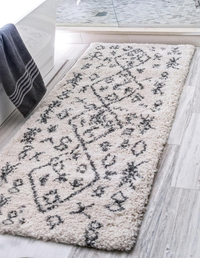 Pure Ivory 2' 7 x 10' Rabat Shag Runner Area Rug Thick Soft Touch Fluffy & Plush Shaggy Pile