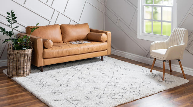 Pure Ivory 8' x 8' Rabat Shag Square Area Rug Thick Soft Touch Fluffy & Plush Shaggy Pile