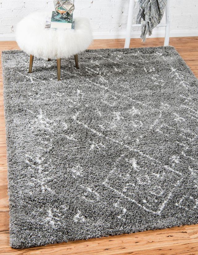 Gray 5' 1 x 8' Rabat Shag Rectangle Area Rug Thick Soft Touch Fluffy & Plush Shaggy Pile Durable Geometric Carpet for Luxury Interior Design for Sale at Rug Engine