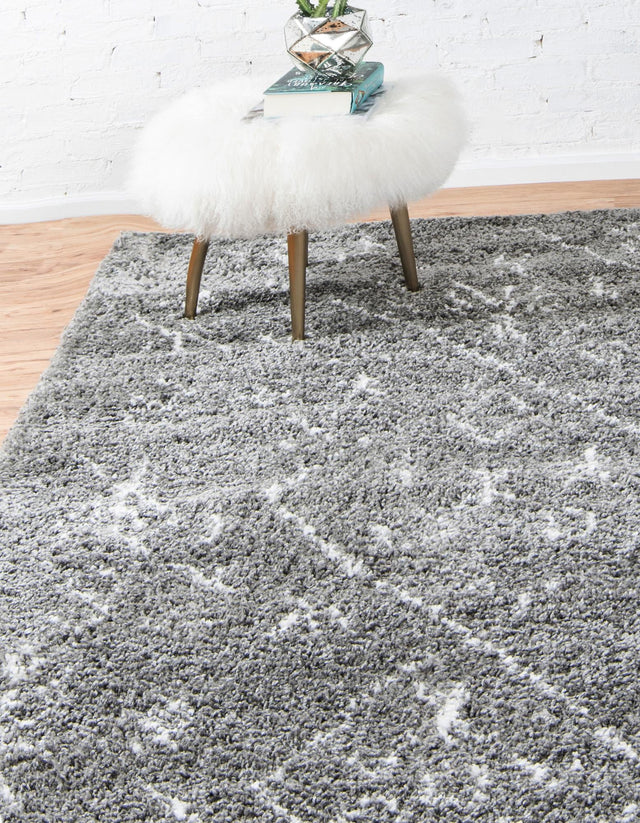Gray 5' 1 x 8' Rabat Shag Rectangle Area Rug Thick Soft Touch Fluffy & Plush Shaggy Pile Durable Geometric Carpet for Luxury Interior Design for Sale at Rug Engine