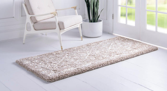 Taupe 2' 7 x 6' 1 Rabat Shag Runner Area Rug Thick Soft Touch Fluffy & Plush Shaggy Pile Durable Geometric Carpet for Luxury Interior Design for Sale at Rug Engine