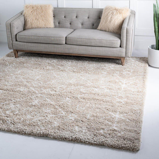 Taupe 8' x 8' Rabat Shag Square Area Rug Thick Soft Touch Fluffy & Plush Shaggy Pile