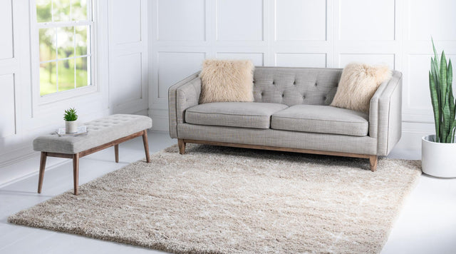 Taupe 8' x 8' Rabat Shag Square Area Rug Thick Soft Touch Fluffy & Plush Shaggy Pile