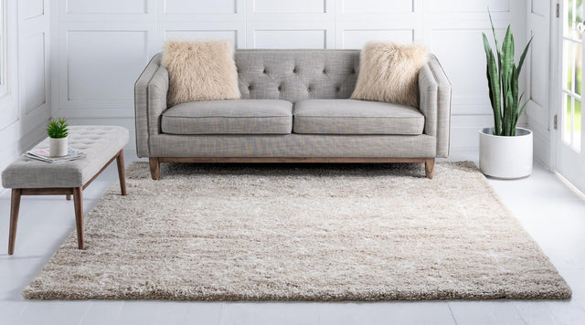 Taupe 8' x 8' Rabat Shag Square Area Rug Thick Soft Touch Fluffy & Plush Shaggy Pile