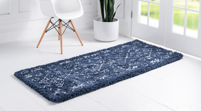 Navy Blue 2' 7 x 10' Rabat Shag Runner Area Rug Thick Soft Touch Fluffy & Plush Shaggy Pile Durable Geometric Carpet for Luxury Interior Design for Sale at Rug Engine