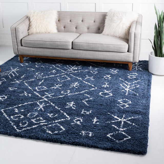 Navy Blue 8' x 8' Rabat Shag Square Area Rug Thick Soft Touch Fluffy & Plush Shaggy Pile