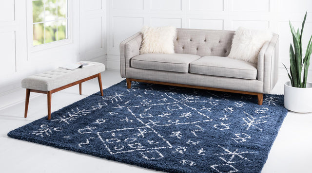 Navy Blue 8' x 8' Rabat Shag Square Area Rug Thick Soft Touch Fluffy & Plush Shaggy Pile