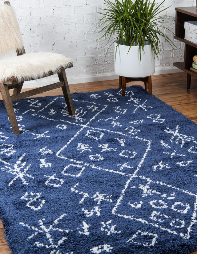 Navy Blue 4' 1 x 6' 1 Rabat Shag Rectangle Area Rug Thick Soft Touch Fluffy & Plush Shaggy Pile Durable Geometric Carpet for Luxury Interior Design for Sale at Rug Engine