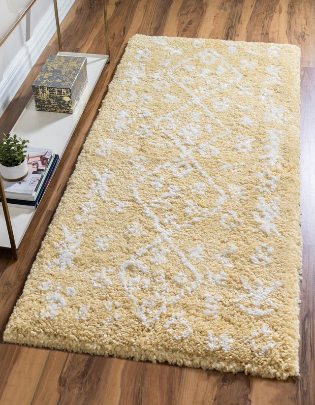 Yellow 2' 7 x 10' Rabat Shag Runner Area Rug Thick Soft Touch Fluffy & Plush Shaggy Pile Durable Geometric Carpet for Luxury Interior Design for Sale at Rug Engine