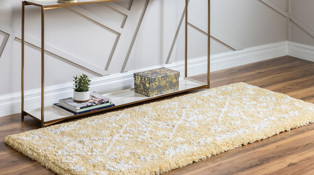 Yellow 2' 7 x 6' 1 Rabat Shag Runner Area Rug Thick Soft Touch Fluffy & Plush Shaggy Pile Durable Geometric Carpet for Luxury Interior Design for Sale at Rug Engine