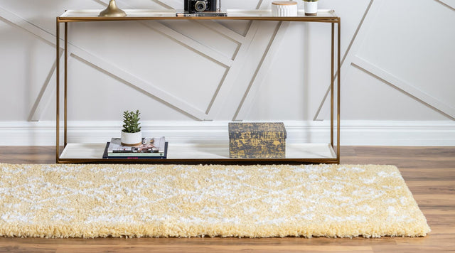 Yellow 2' 7 x 10' Rabat Shag Runner Area Rug Thick Soft Touch Fluffy & Plush Shaggy Pile Durable Geometric Carpet for Luxury Interior Design for Sale at Rug Engine