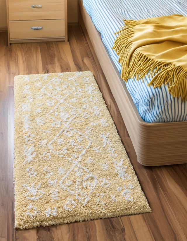 Yellow 2' 7 x 10' Rabat Shag Runner Area Rug Thick Soft Touch Fluffy & Plush Shaggy Pile Durable Geometric Carpet for Luxury Interior Design for Sale at Rug Engine