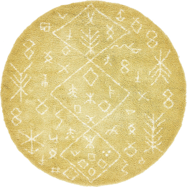 Yellow 8' x 8' Rabat Shag Round Area Rug Thick Soft Touch Fluffy & Plush Shaggy Pile Durable Geometric Carpet for Luxury Interior Design for Sale at Rug Engine