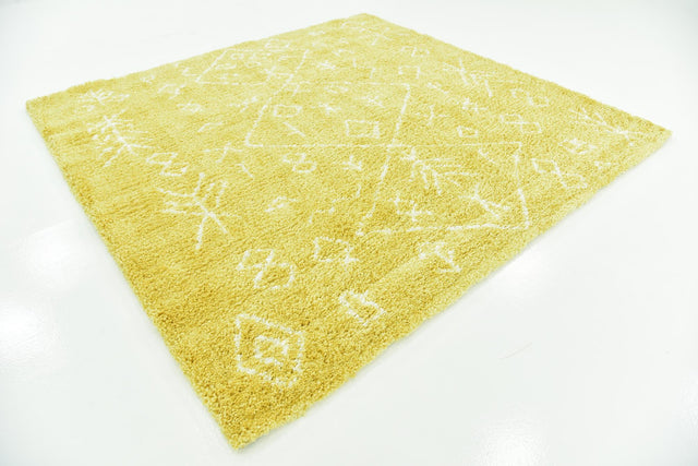 Yellow 8' x 8' Rabat Shag Square Area Rug Thick Soft Touch Fluffy & Plush Shaggy Pile Durable Geometric Carpet for Luxury Interior Design for Sale at Rug Engine