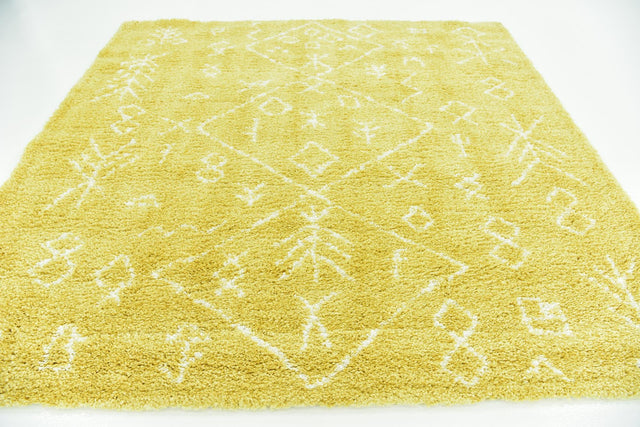 Yellow 8' x 8' Rabat Shag Square Area Rug Thick Soft Touch Fluffy & Plush Shaggy Pile Durable Geometric Carpet for Luxury Interior Design for Sale at Rug Engine
