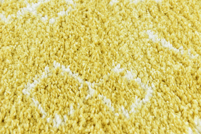 Yellow 8' x 8' Rabat Shag Square Area Rug Thick Soft Touch Fluffy & Plush Shaggy Pile Durable Geometric Carpet for Luxury Interior Design for Sale at Rug Engine