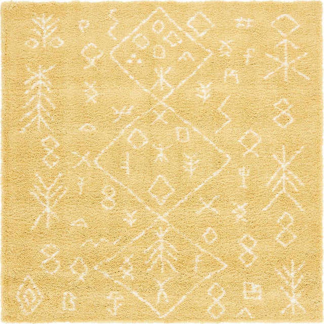 Yellow 8' x 8' Rabat Shag Square Area Rug Thick Soft Touch Fluffy & Plush Shaggy Pile Durable Geometric Carpet for Luxury Interior Design for Sale at Rug Engine