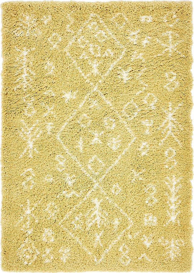 Yellow 4' 1 x 6' 1 Rabat Shag Rectangle Area Rug Thick Soft Touch Fluffy & Plush Shaggy Pile Durable Geometric Carpet for Luxury Interior Design for Sale at Rug Engine