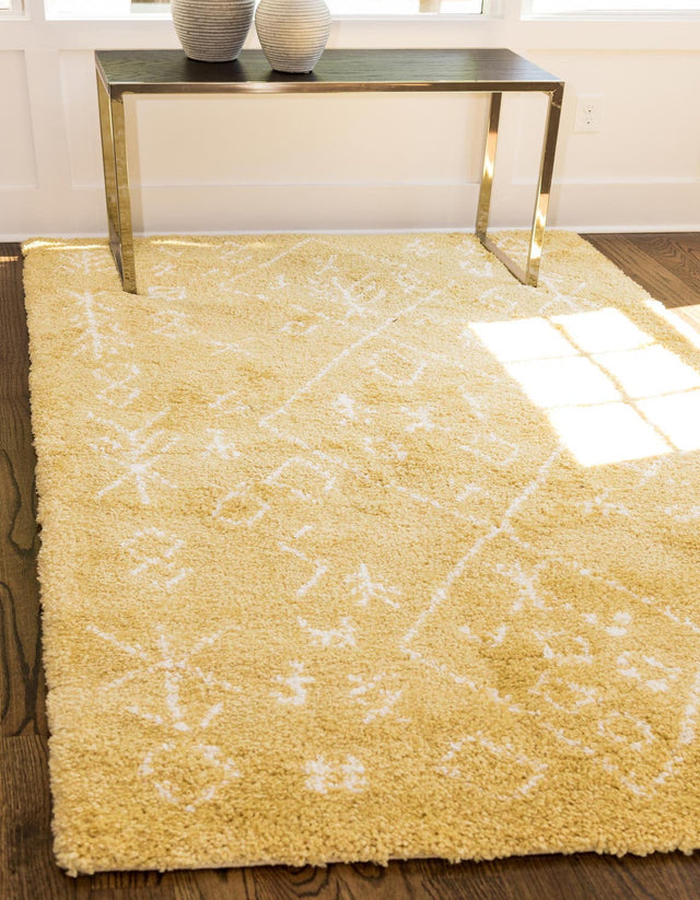 Yellow 5' 1 x 8' Rabat Shag Rectangle Area Rug Thick Soft Touch Fluffy & Plush Shaggy Pile Durable Geometric Carpet for Luxury Interior Design for Sale at Rug Engine