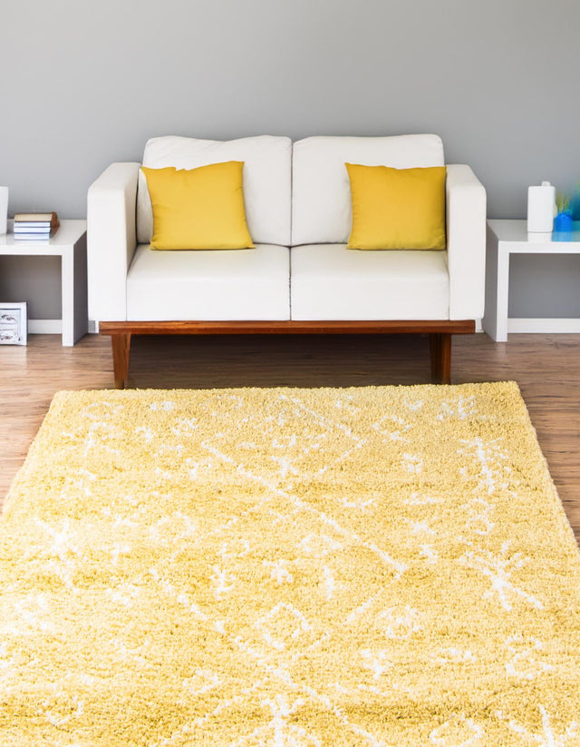 Yellow 5' 1 x 8' Rabat Shag Rectangle Area Rug Thick Soft Touch Fluffy & Plush Shaggy Pile Durable Geometric Carpet for Luxury Interior Design for Sale at Rug Engine