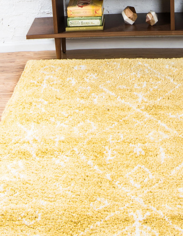 Yellow 5' 1 x 8' Rabat Shag Rectangle Area Rug Thick Soft Touch Fluffy & Plush Shaggy Pile Durable Geometric Carpet for Luxury Interior Design for Sale at Rug Engine