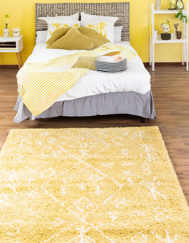 Yellow 5' 1 x 8' Rabat Shag Rectangle Area Rug Thick Soft Touch Fluffy & Plush Shaggy Pile Durable Geometric Carpet for Luxury Interior Design for Sale at Rug Engine