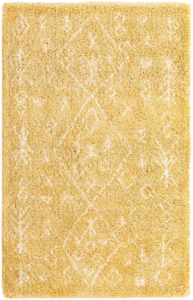Yellow 5' 1 x 8' Rabat Shag Rectangle Area Rug Thick Soft Touch Fluffy & Plush Shaggy Pile Durable Geometric Carpet for Luxury Interior Design for Sale at Rug Engine