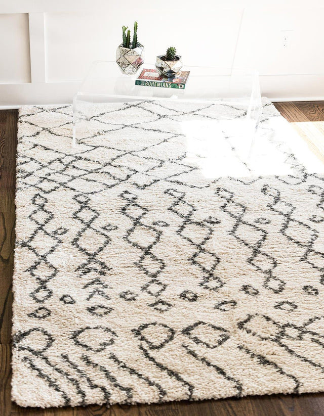 Pure Ivory 2' 2 x 3' 1 Rabat Shag Rectangle Area Rug Thick Soft Touch Fluffy & Plush Shaggy Pile Durable Geometric Carpet for Luxury Interior Design for Sale at Rug Engine