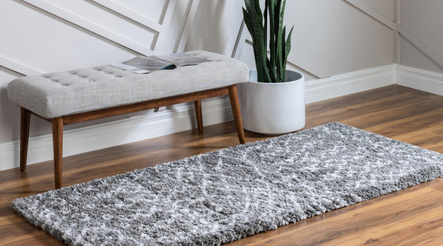 Gray 2' 7 x 10' Rabat Shag Runner Area Rug Thick Soft Touch Fluffy & Plush Shaggy Pile Durable Geometric Carpet for Luxury Interior Design for Sale at Rug Engine
