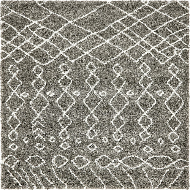 Gray 8' x 8' Rabat Shag Square Area Rug Thick Soft Touch Fluffy & Plush Shaggy Pile Durable Geometric Carpet for Luxury Interior Design for Sale at Rug Engine