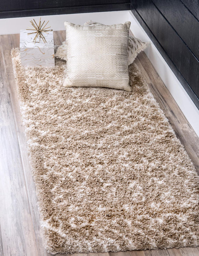 Taupe 2' 7 x 6' 1 Rabat Shag Runner Area Rug Thick Soft Touch Fluffy & Plush Shaggy Pile Durable Geometric Carpet for Luxury Interior Design for Sale at Rug Engine