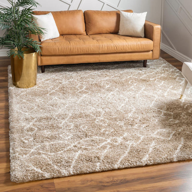 Taupe 7' 10 x 7' 10 Rabat Shag Square Area Rug Thick Soft Touch Fluffy & Plush Shaggy Pile