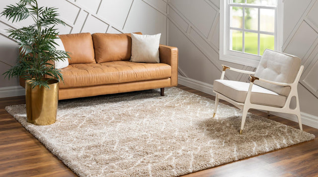 Taupe 7' 10 x 7' 10 Rabat Shag Square Area Rug Thick Soft Touch Fluffy & Plush Shaggy Pile