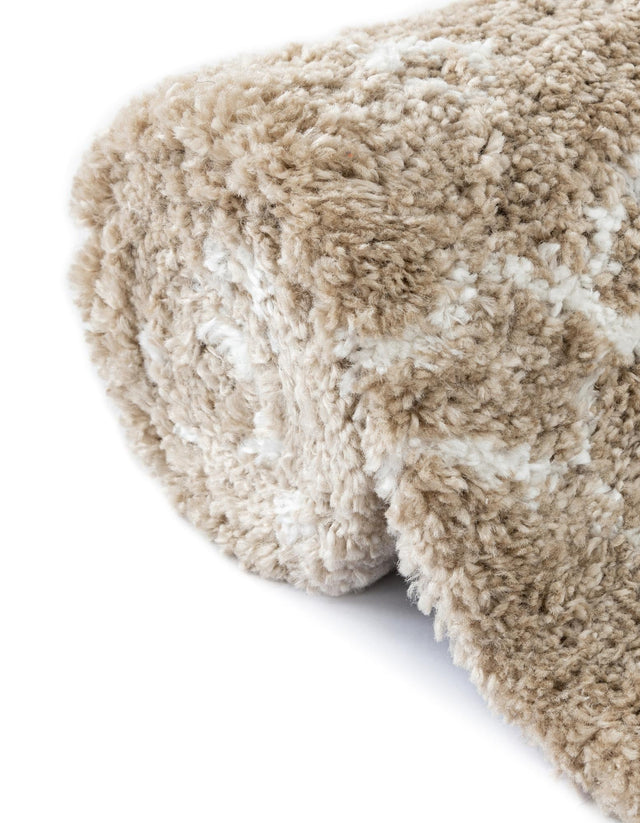 Taupe 7' 10 x 11' Rabat Shag Rectangle Area Rug Thick Soft Touch Fluffy & Plush Shaggy Pile Durable Geometric Carpet for Luxury Interior Design for Sale at Rug Engine