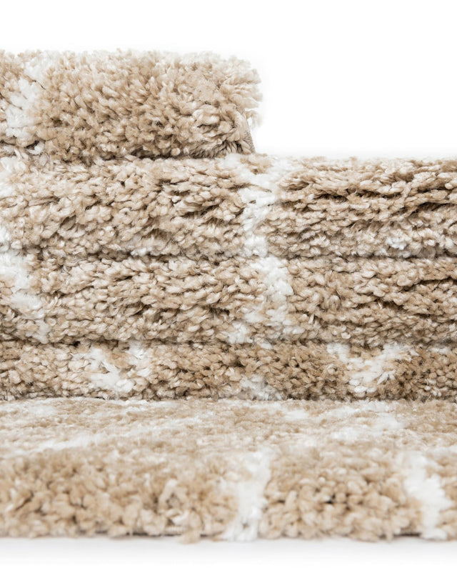 Taupe 7' 10 x 11' Rabat Shag Rectangle Area Rug Thick Soft Touch Fluffy & Plush Shaggy Pile Durable Geometric Carpet for Luxury Interior Design for Sale at Rug Engine