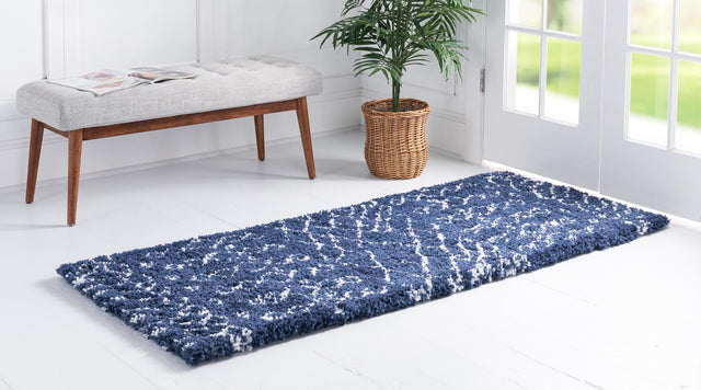 Navy Blue 2' 7 x 10' Rabat Shag Runner Area Rug Thick Soft Touch Fluffy & Plush Shaggy Pile Durable Geometric Carpet for Luxury Interior Design for Sale at Rug Engine