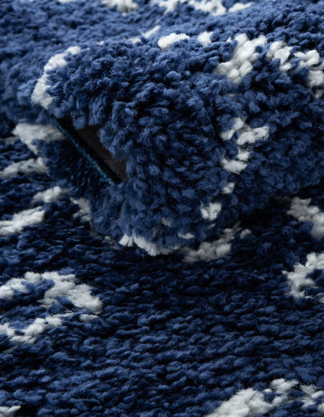 Navy Blue 2' 7 x 10' Rabat Shag Runner Area Rug Thick Soft Touch Fluffy & Plush Shaggy Pile Durable Geometric Carpet for Luxury Interior Design for Sale at Rug Engine
