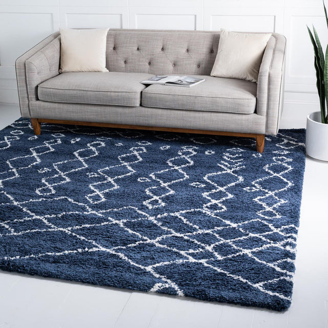 Navy Blue 8' x 8' Rabat Shag Square Area Rug Thick Soft Touch Fluffy & Plush Shaggy Pile Durable Geometric Carpet for Luxury Interior Design for Sale at Rug Engine