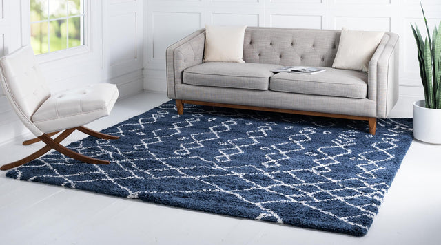 Navy Blue 8' x 8' Rabat Shag Square Area Rug Thick Soft Touch Fluffy & Plush Shaggy Pile Durable Geometric Carpet for Luxury Interior Design for Sale at Rug Engine