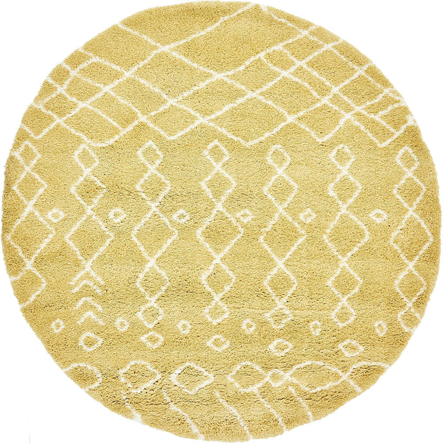 Yellow 8' x 8' Rabat Shag Round Area Rug Thick Soft Touch Fluffy & Plush Shaggy Pile Durable Geometric Carpet for Luxury Interior Design for Sale at Rug Engine