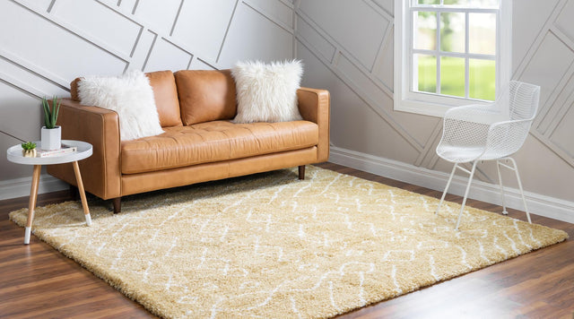 Yellow 8' x 8' Rabat Shag Square Area Rug Thick Soft Touch Fluffy & Plush Shaggy Pile Durable Geometric Carpet for Luxury Interior Design for Sale at Rug Engine